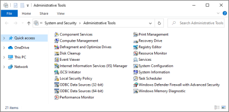 The Administrative Tools window.